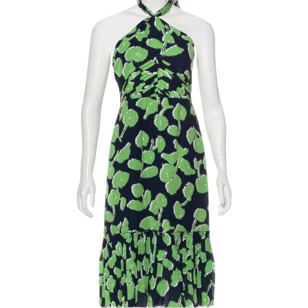 Tory Burch Eloriane Navy/Green Leaf Print Silk
Halter Dress Size 8 - Picture 12 of 14
